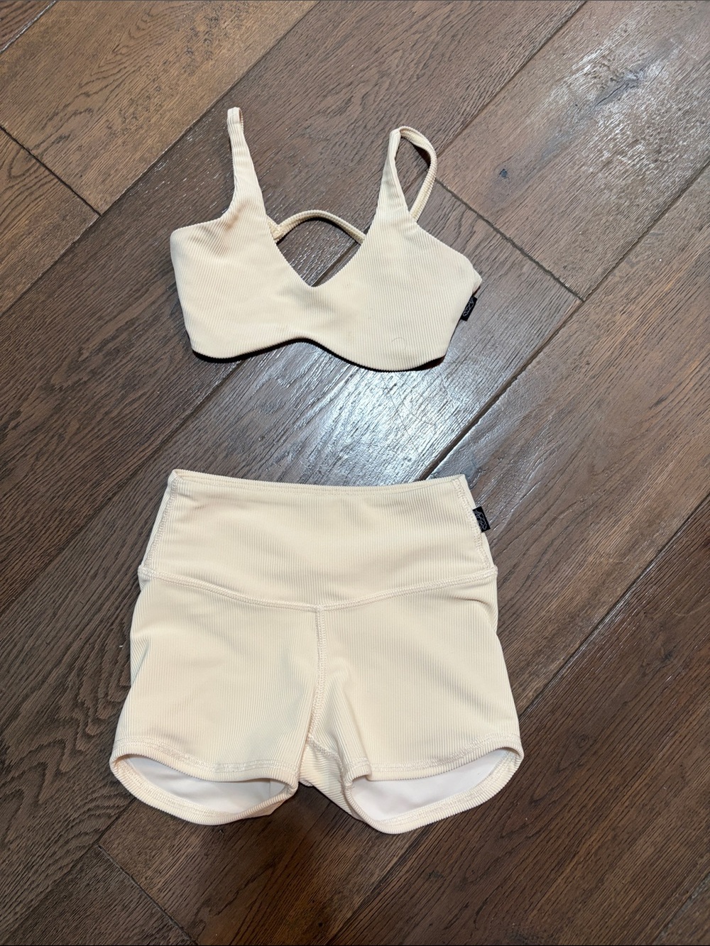 Tiger Friday Light Cream Ribbed Sports Bra + High-Waist Shorts Set